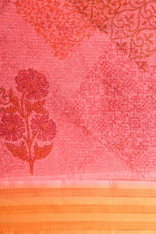 Marigold Flower And Floral Design Pink Silk Kota Saree