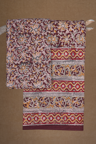 Maroon Kalamkari Cotton Double Bedspread With Pillow Cover
