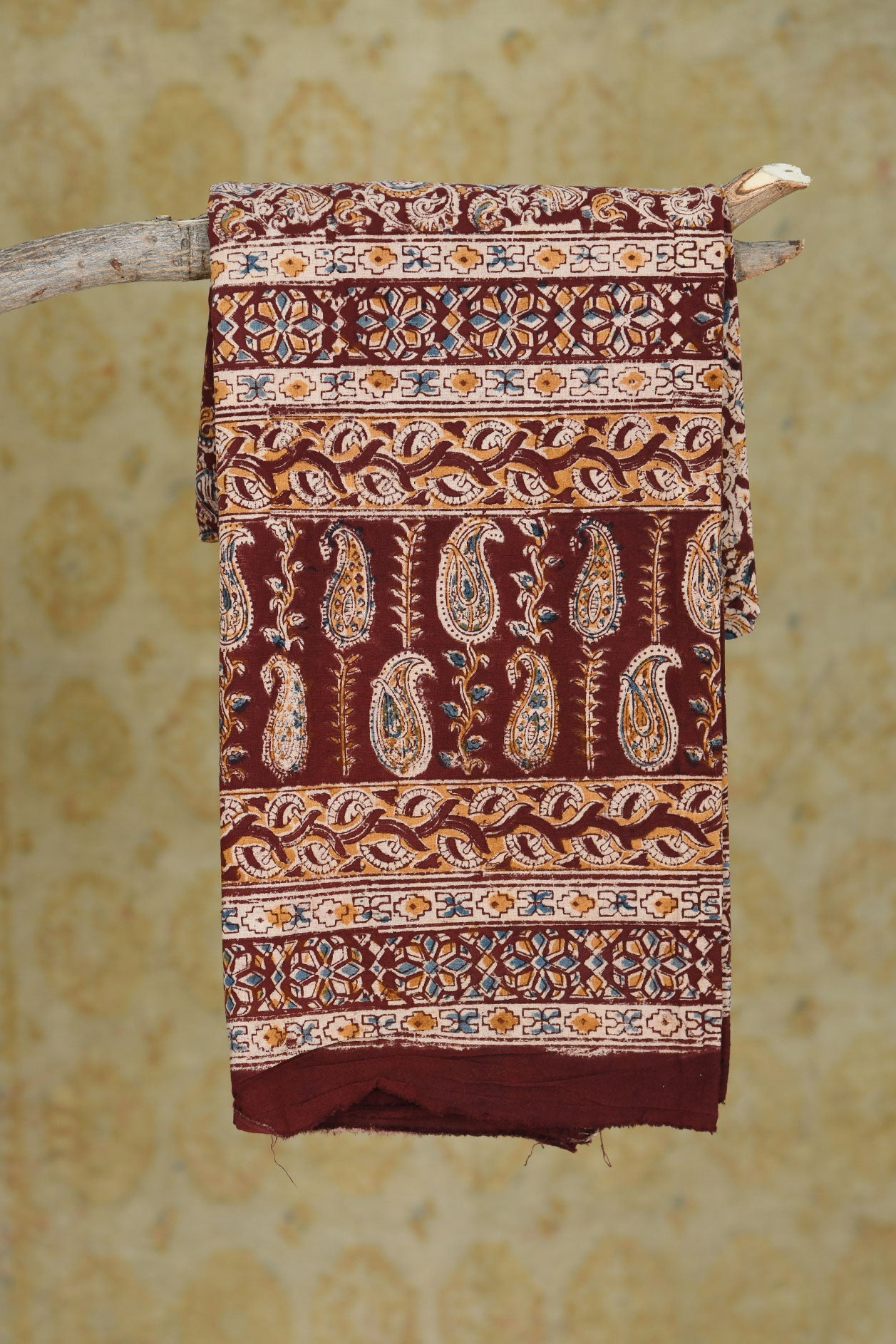 Maroon Kalamkari Printed Double Cotton Bedspread With Pillow Cover