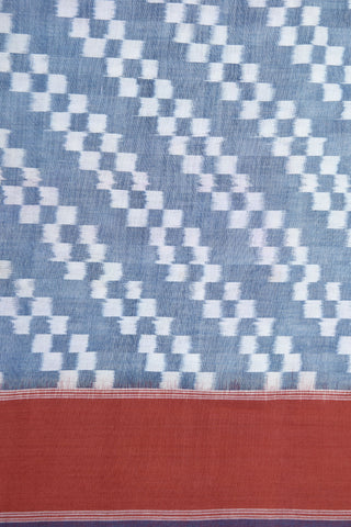 Maroon Plain Border With Geometric Pattern Slate Blue Hand Spun Cotton Saree