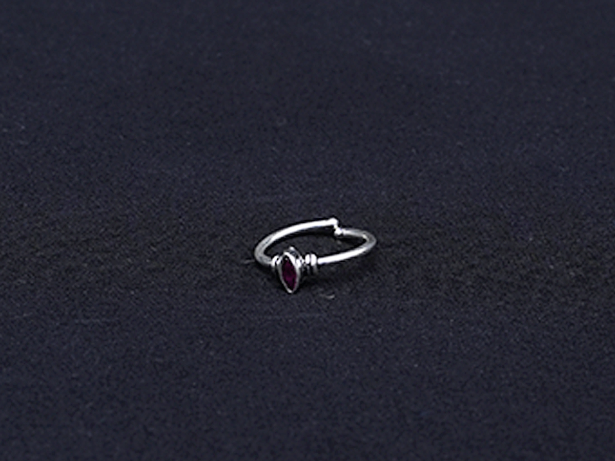 Maroon Stone Pure Silver Adjustable Ring