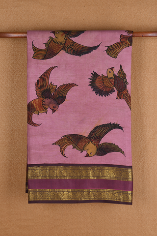 Mauve Purple Hand Painted Kalamkari Kanchipuram Silk Saree