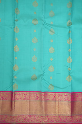 Mayil Kann And Floral Zari Border Sea Blue Kanchipuram Silk Saree