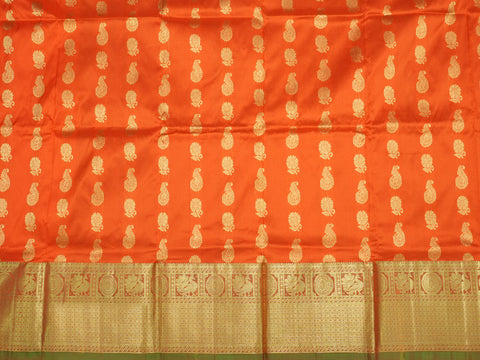Floral And Paisley Zari Motifs Bright Orange Pavadai Sattai Material