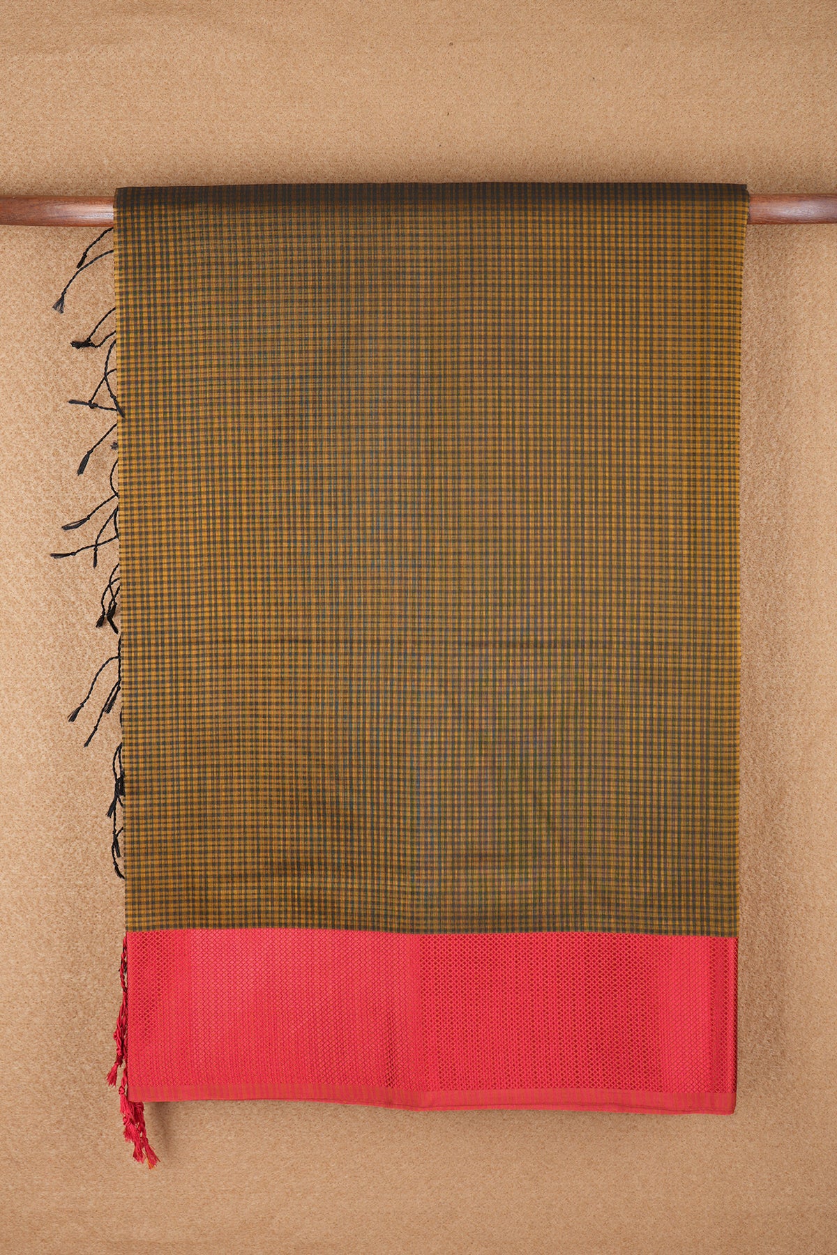 Kuyil Kann Threadwork Border Peanut Brown Maheswari Silk Cotton Saree