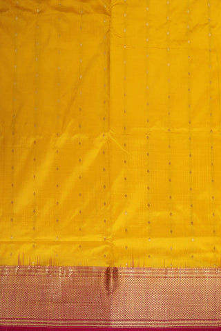 Contrast Mayilkan Border With Small Buttis Yellow Paithani Semi Silk Saree