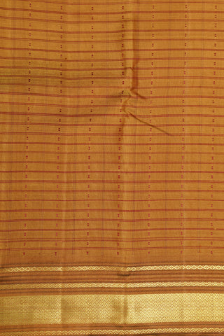 Mayilkan Zari Border With Thread Work Stripes Mustard Yellow Kanchipuram Silk Saree