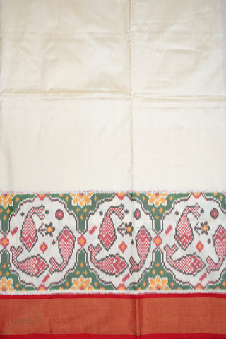 Meen Design And Bavanchi Border Plain Ivory Pochampally Silk Saree
