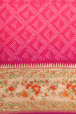 Geometric Pattern Hot Pink Bandhani Work Georgette Silk Saree