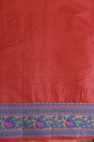 Meenakari Work Border In Plain Red Raw Silk Saree