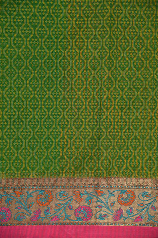 Meenakari Work Border With Ogee Pattern Green Semi Kota Cotton Saree