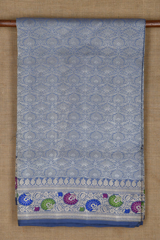 Meenakari Work Floral Border With Ogee Pattern Powder Blue Banaras Silk Saree