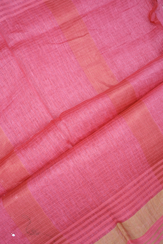 Mirror Work Buttis Punch Pink Linen Saree