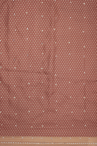 Mirror Work Buttis Red And Tan Printed Silk Saree