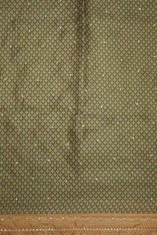 Mirror Work Buttis Tan And Green Printed Silk Saree