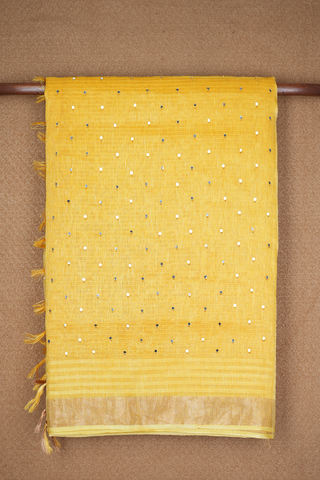 Mirror Work Design Royal Yellow Linen Saree