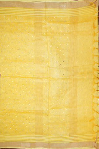 Mirror Work Design Royal Yellow Linen Saree