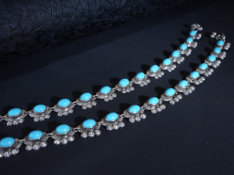 Pure Silver Antique Finishing Turquoise Blue Stone Anklet