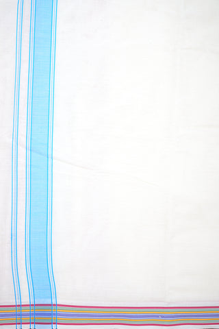 Multicolor Border Off White Cotton Dhoti With Angavastram Set