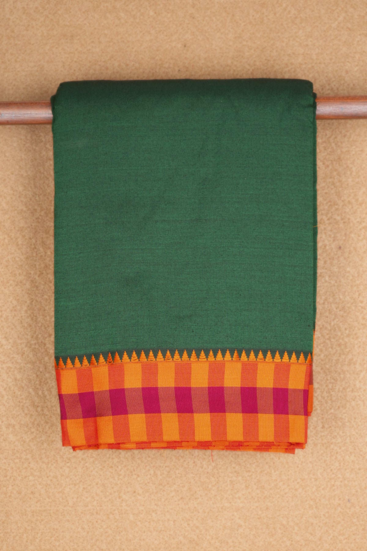 Multicolor Checked Border Emerald Green Dharwad Cotton Saree