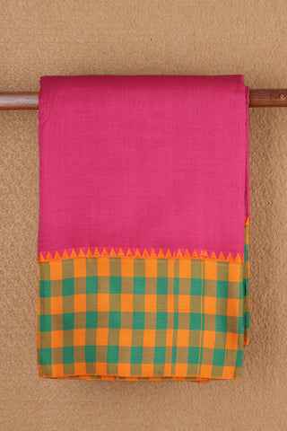 Multicolor Checked Border Plain Magenta Dharwad Cotton Saree