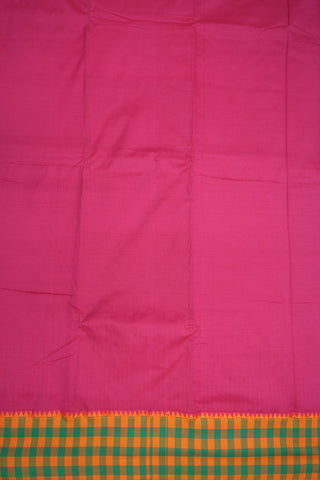 Multicolor Checked Border Plain Magenta Dharwad Cotton Saree
