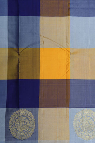 Multicolor Checks And Mandala Zari Motif Kanchipuram Silk Saree