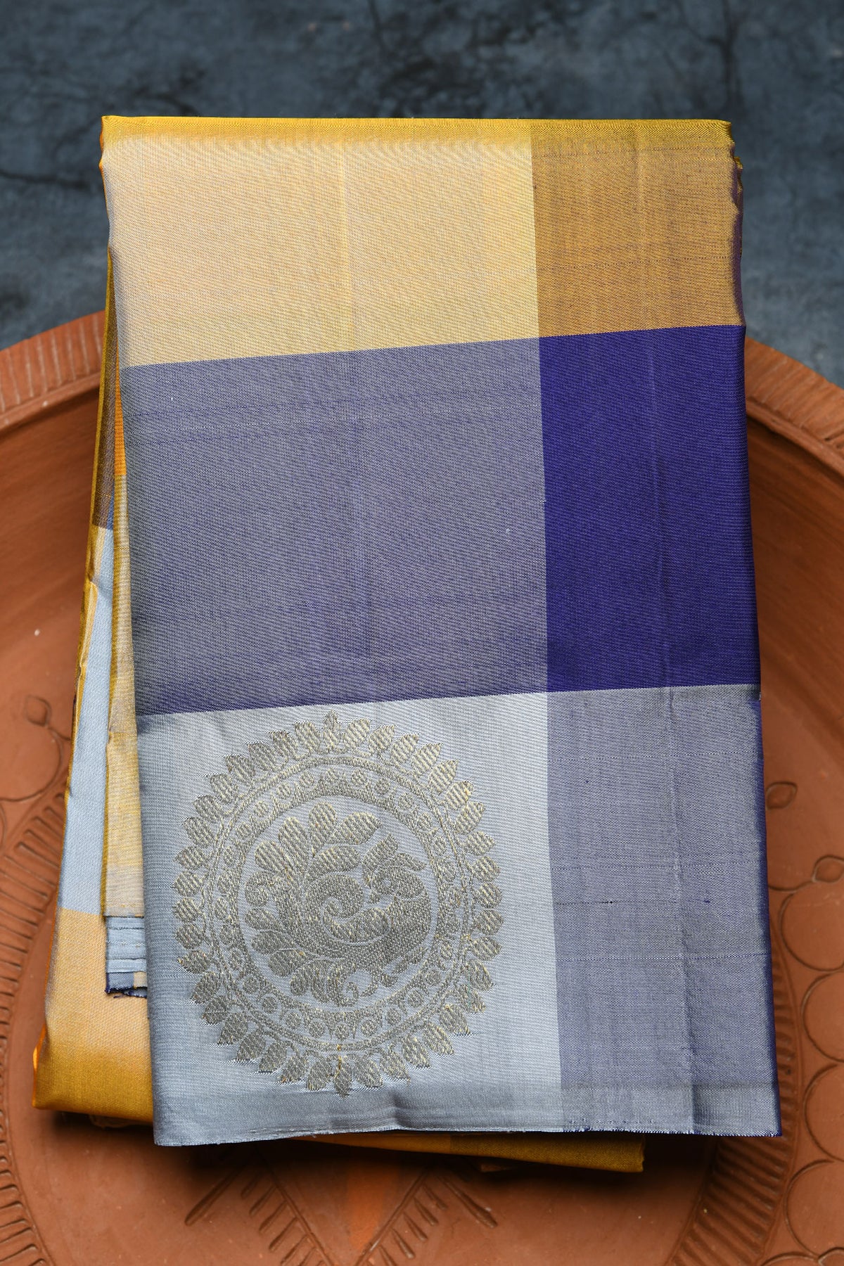 Multicolor Checks And Mandala Zari Motif Kanchipuram Silk Saree