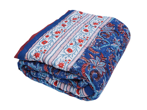 Allover Floral Design Berry Blue Single Cotton Quilt