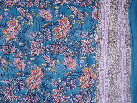 Allover Floral Design Deep Sky Blue Queen Cotton Quilt