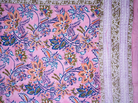 Allover Floral Design Orchid Pink Double Cotton Quilt