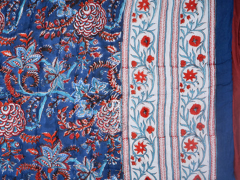 Allover Floral Design Berry Blue Single Cotton Quilt