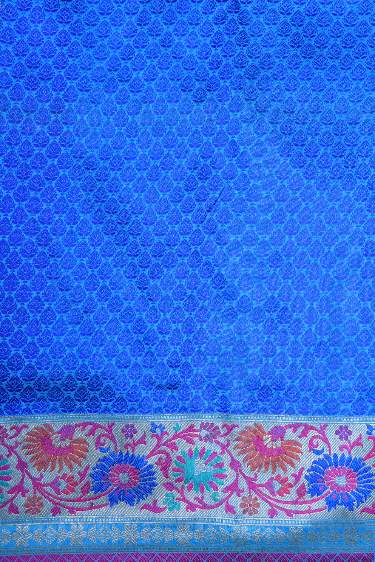 Multicolor Floral Border With Buttis Royal Blue Banaras Silk Saree