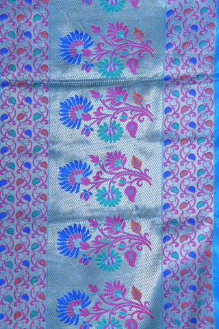 Multicolor Floral Border With Buttis Royal Blue Banaras Silk Saree