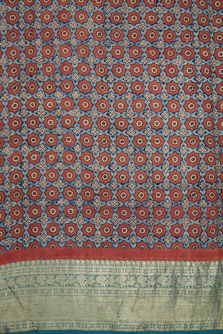 Multicolor Hand Block Ajrakh Kanchipuram Silk Saree