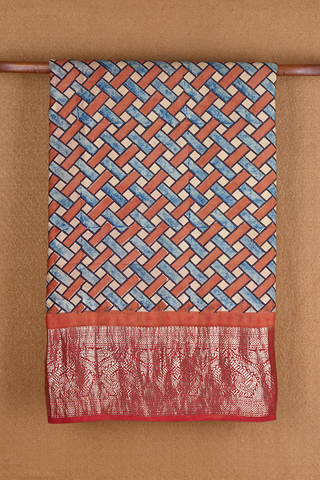 Multicolor Hand Painted Ajrakh Kanchipuram Silk Saree
