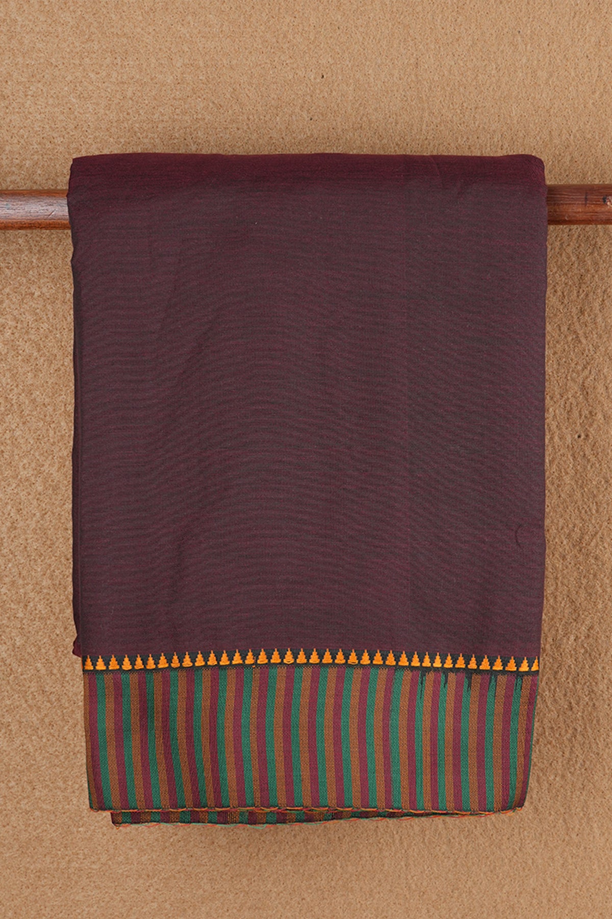 Multicolor Stripe Border Plain Coffee Brown Dharwad Cotton Saree