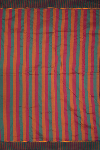 Multicolor Stripe Border Plain Coffee Brown Dharwad Cotton Saree