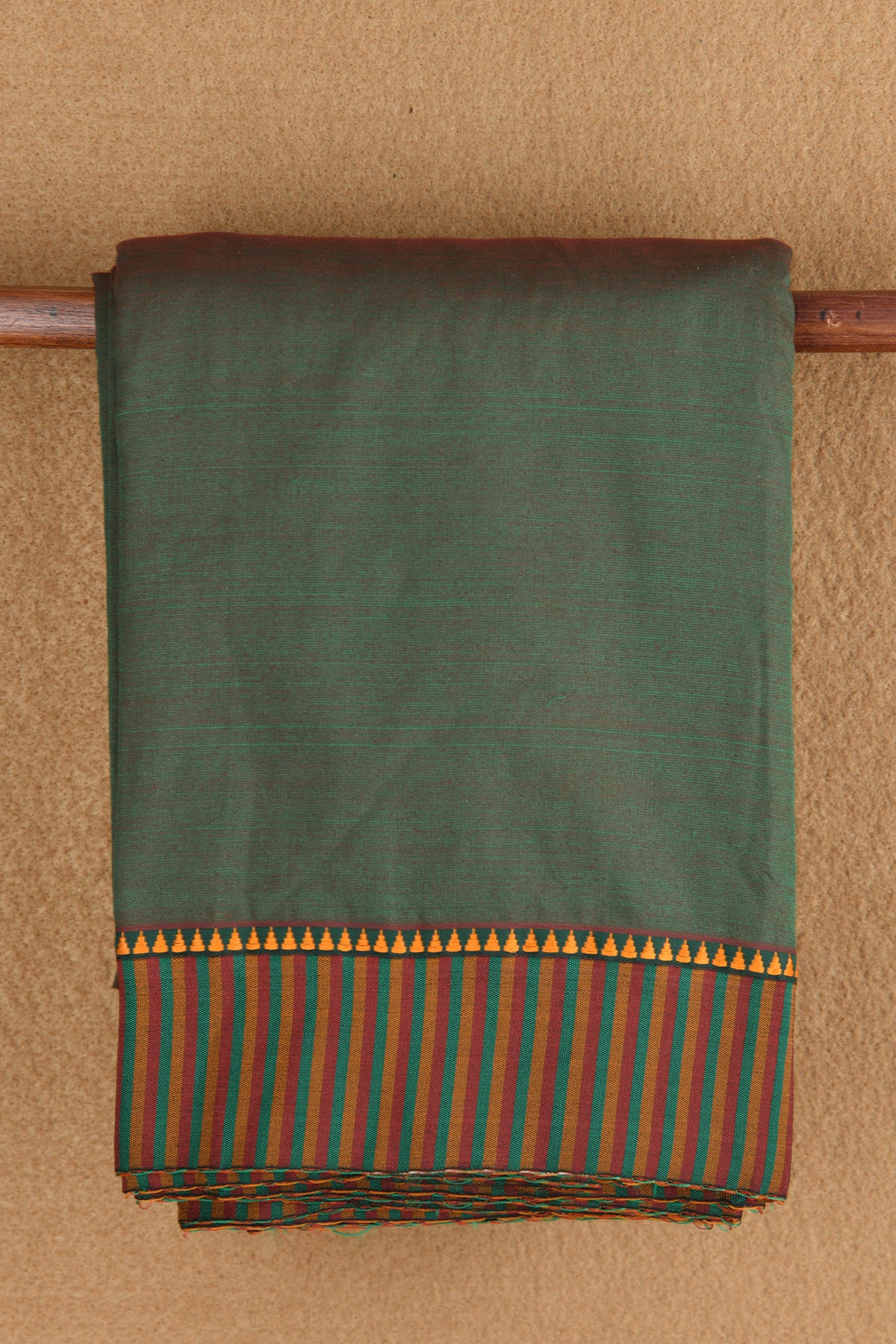 Multicolor Stripe Border Plain Olive Green Dharwad Cotton Saree