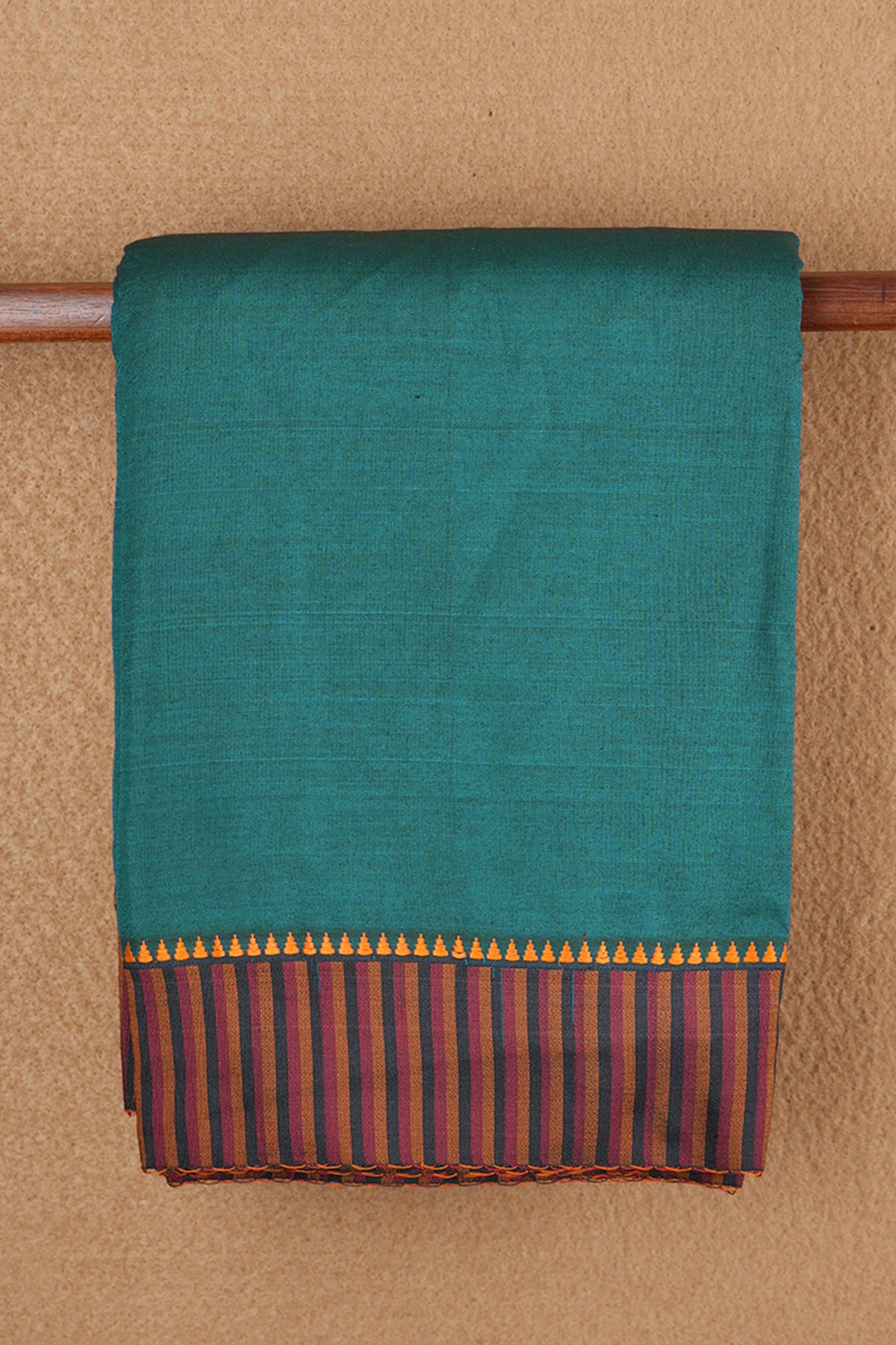 Multicolor Stripe Border Plain Pine Green Dharwad Cotton Saree
