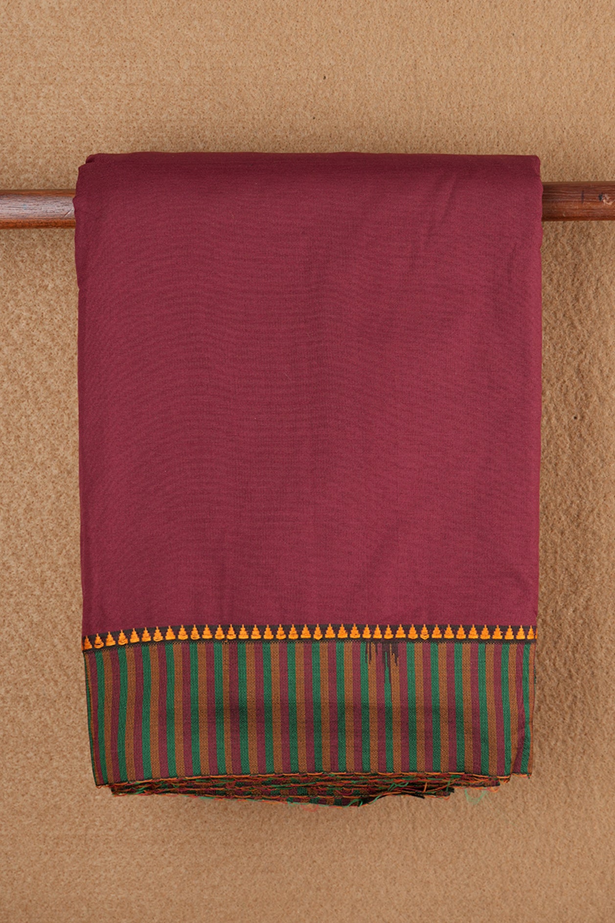Multicolor Stripe Border Plain Rust Red Dharwad Cotton Saree