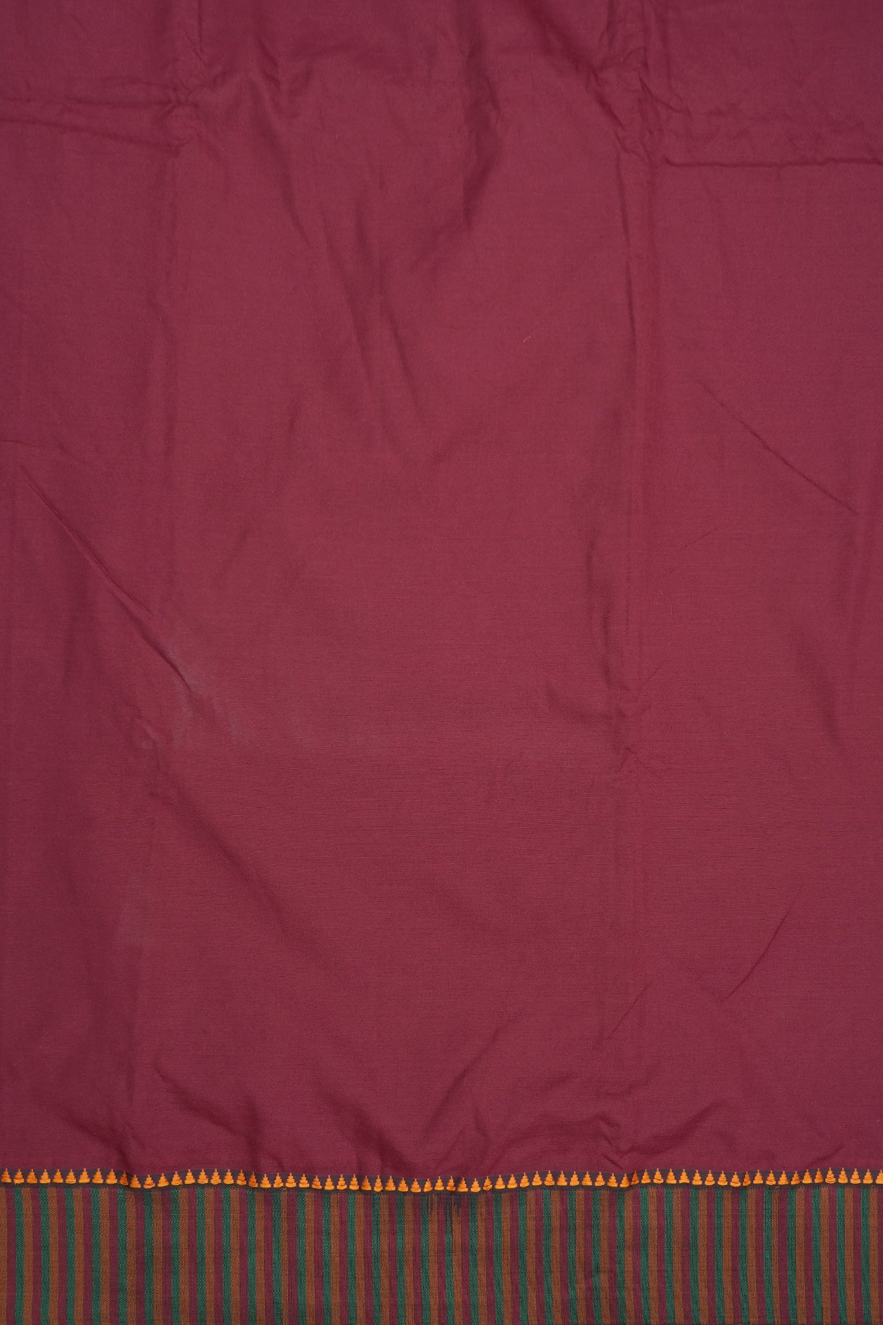Multicolor Stripe Border Plain Rust Red Dharwad Cotton Saree
