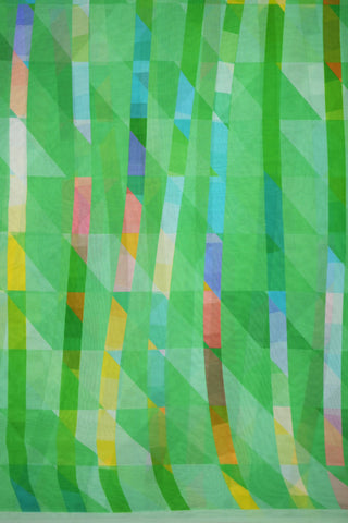 Multicolor Lines Green Chiffon Saree