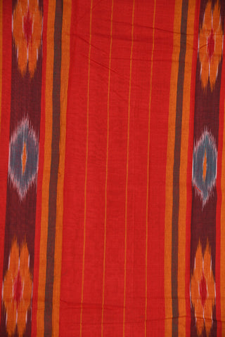 Multicolor Zari Border In Plain Red Semi Dharwad Cotton Saree