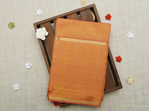 Muthu Seer Border In Plain Pinkish Orange Kanchipuram Silk Unstitched Blouse Material