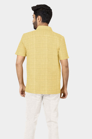 Regular Collar In Plain Ivory Semi Raw Silk Shirt