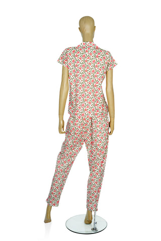 Camp Collar Top And Pant Set In Off White Cotton Womens Night Suit