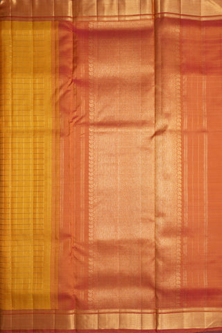 Zari Checked Golden Yellow Kanchipuram Nine Yards Silk Saree