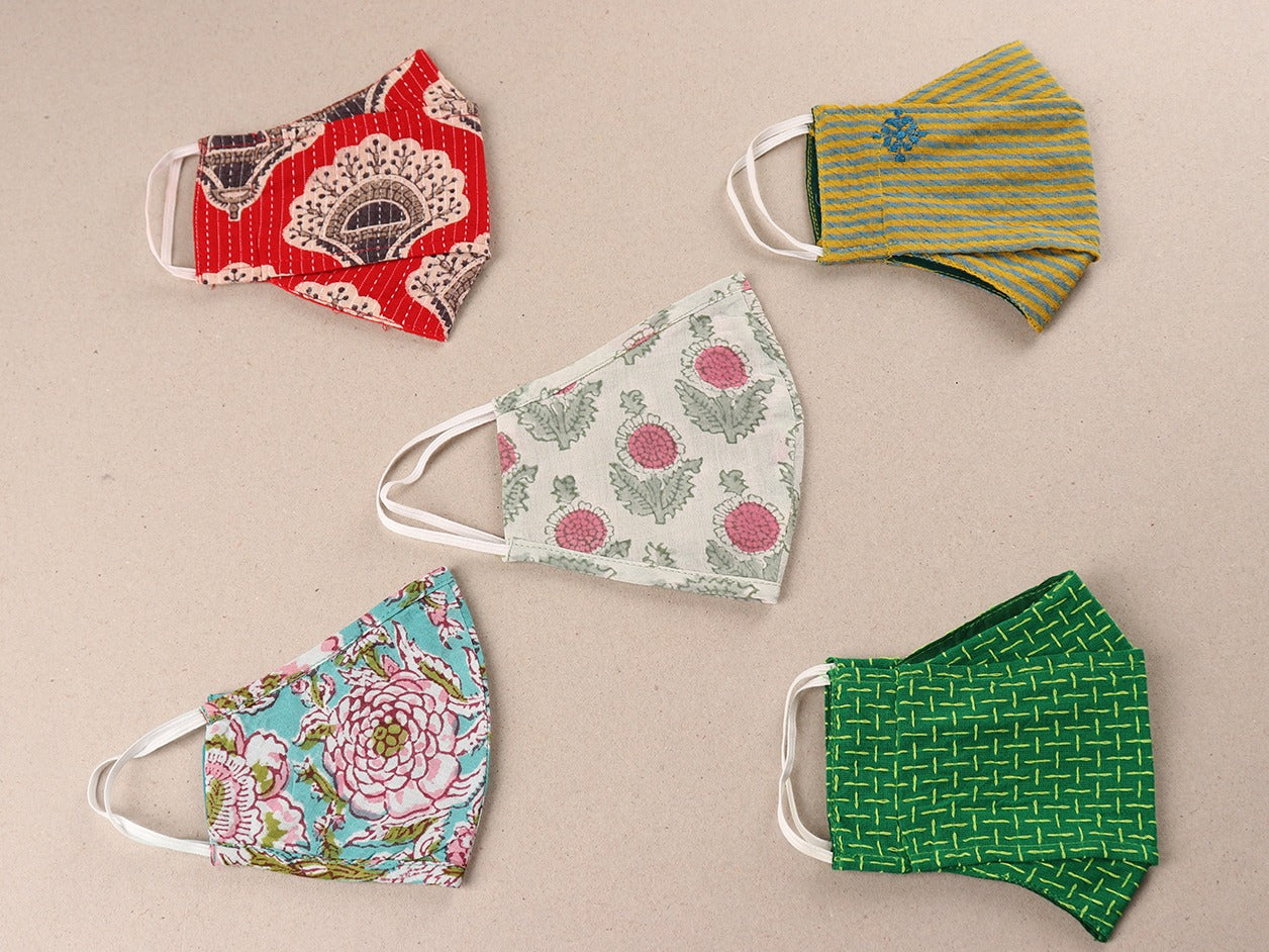 Non Surgical Masks In Varied Cotton Prints Set Of 5