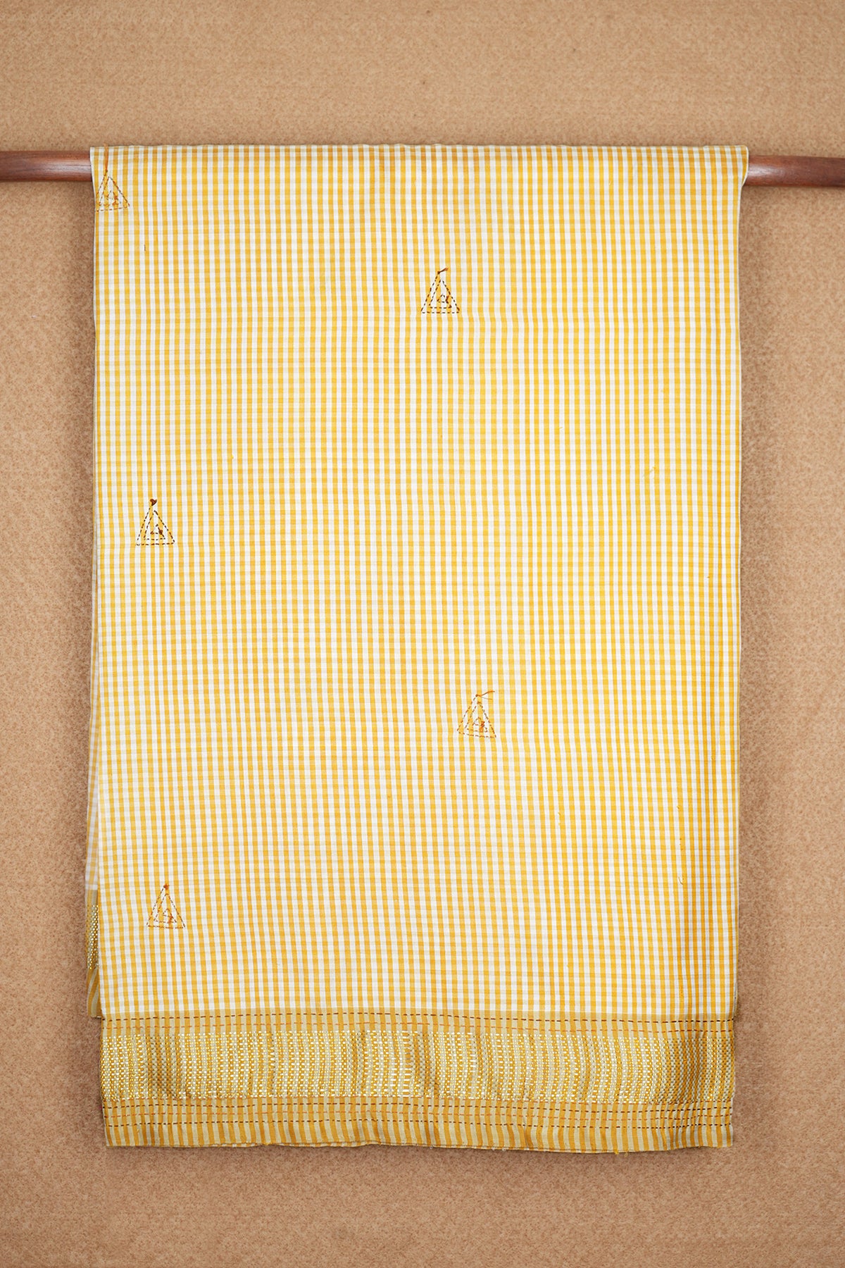 Kantha Work Off White And Yellow Kanchipuram Silk Saree